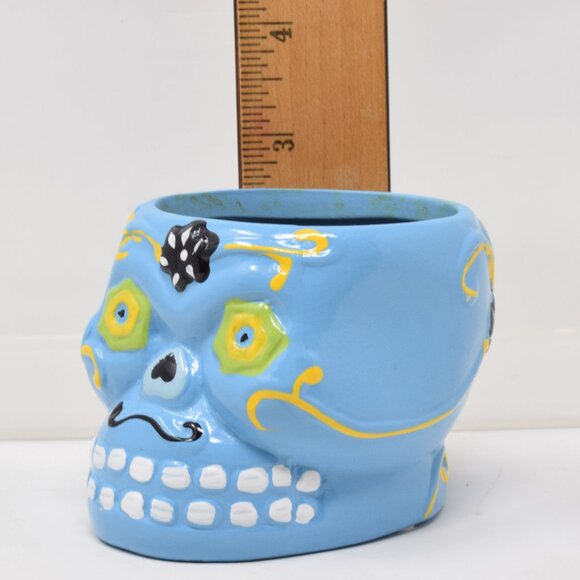 Sugar Skull Planter Dia De Los Muertos Succulent Pot Small Blue Insert Halloween - Picture 3 of 10
